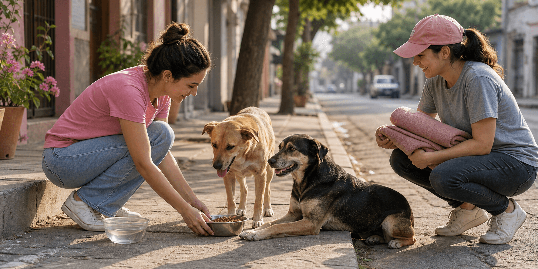 Volunteers helping dogs living on the street
