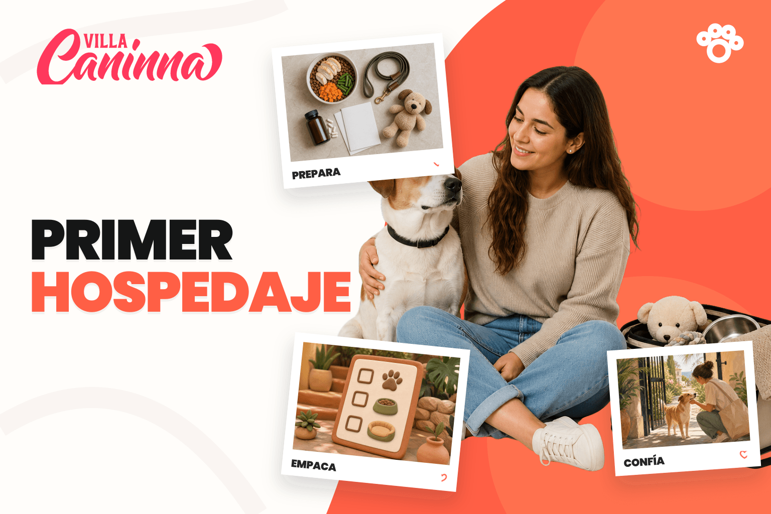 Familia preparando alimento, cartilla y correa antes de la primera estancia de su perro.