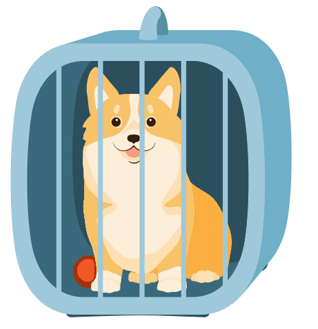 Ilustración extraída de la lista original de CDC de un perro dentro de su transportadora, equipo que debe estar listo para una salida.