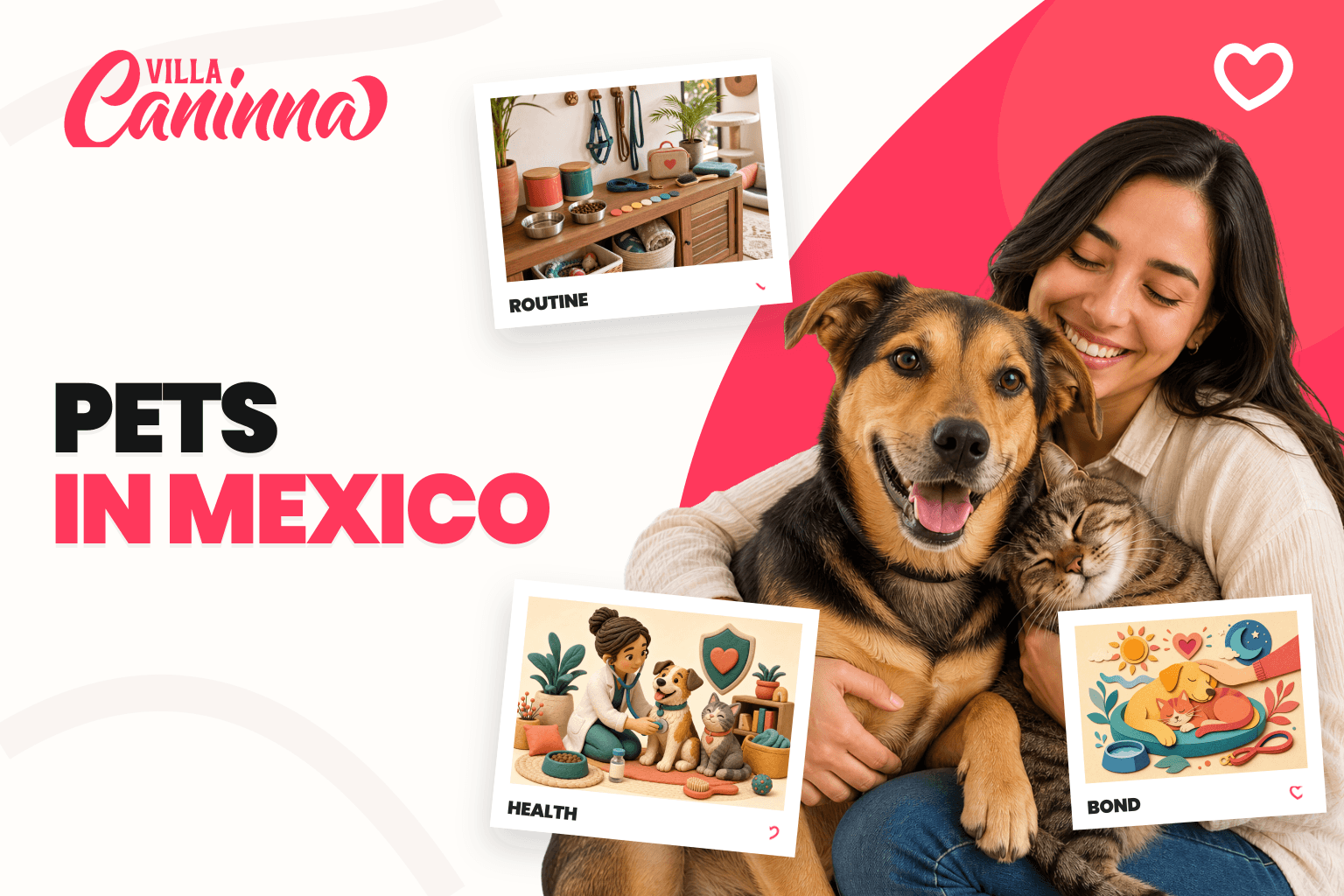 Mexican family organizing a daily care routine for a dog and cat in a bright living room.