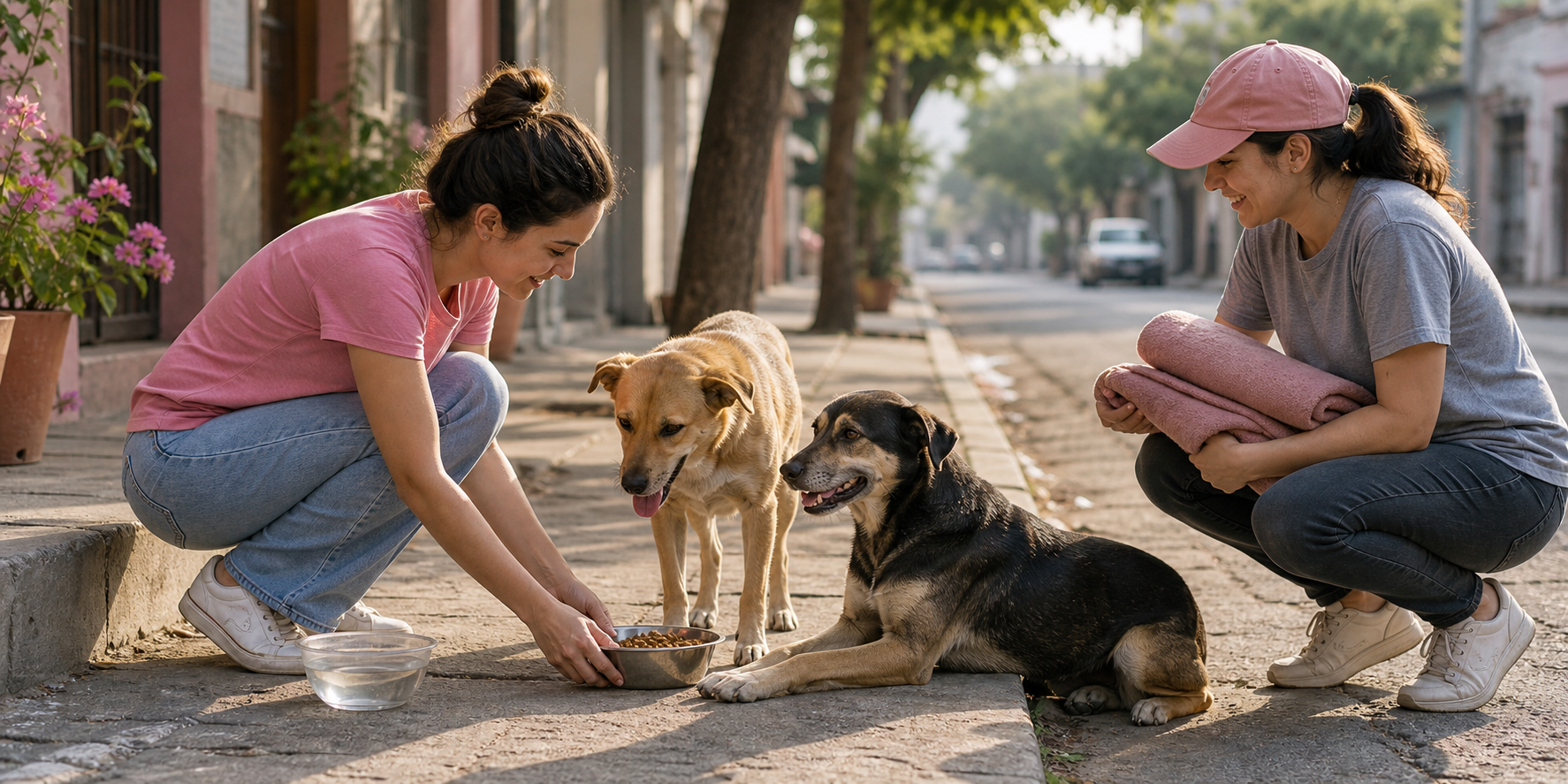 Volunteers helping dogs living on the street